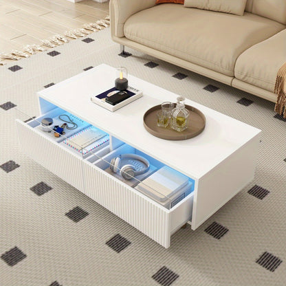 Salontafel – Koffietafel – Bijzettafel – Woonkamertafel – Opbergtafel – Modern met Golvend Ladeblad – Metaal Gouden Wit Frame