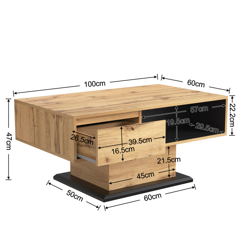 Salontafel – Koffietafel – Bijzettafel – Woonkamertafel – Tafel – Handenvrij Design – Dubbele Opbergruimte – 100x47x60 cm – Spaanplaat Met Natuurhoutnerf