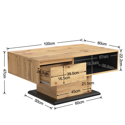Salontafel – Koffietafel – Bijzettafel – Woonkamertafel – Tafel – Handenvrij Design – Dubbele Opbergruimte – 100x47x60 cm – Spaanplaat Met Natuurhoutnerf