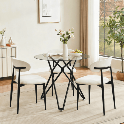 Ronde Eettafel – Eettafel Glas – Tafel Klein – Ronde Tafel – Keukentafel Zwart Metaal – 90 cm Diameter – Gehard Glasblad – Stevig Metalen Onderstel