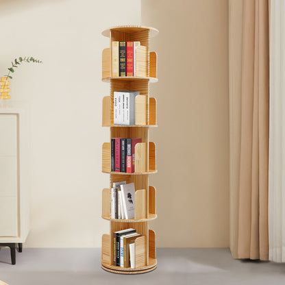 Boekenkast – Boekenrek – Opbergkast – Vakkenkast – Draaibare Kast – 5 Laags – 360° Draaibaar – Stevig Plastic – Licht Bruin