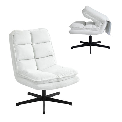 Draaifauteuil – Lounge Chair – Fauteuil – Relaxstoel – Zithoekstoel – Wit – Inklapbare Rugleuning – 360° Draaifunctie