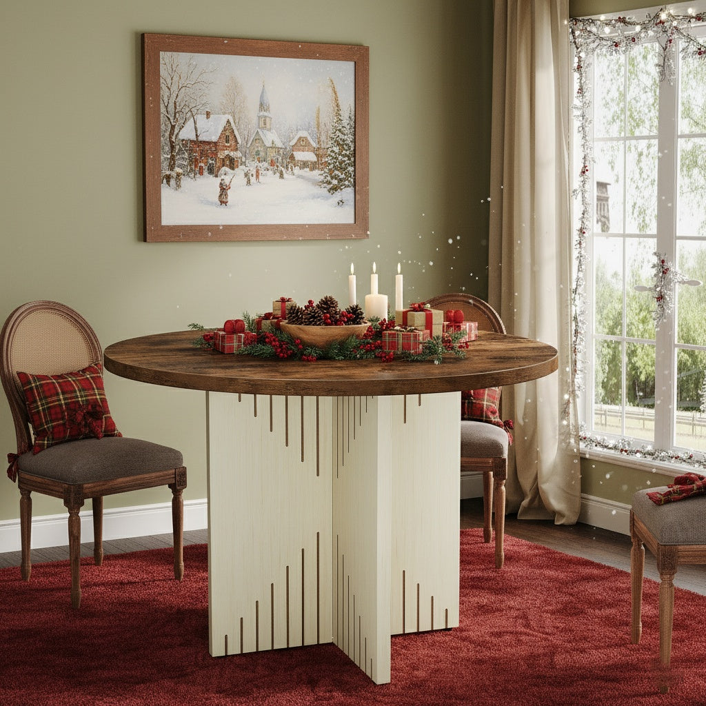 Eettafel – Ronde Tafel – Keukentafel – Diner Tafel – Ontbijttafel – Landelijk Design – Krasbestendig – Ø 100 cm