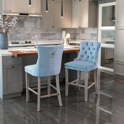 Barkrukken – Krukken – Barkruk Set – Barstoelen – Keukenstoelen – Lichtblauw – Zachte Gevoerde Zitting – Button-Tufted Rugleuning – Chrome Nagelrand – Duurzaam & Comfortabel