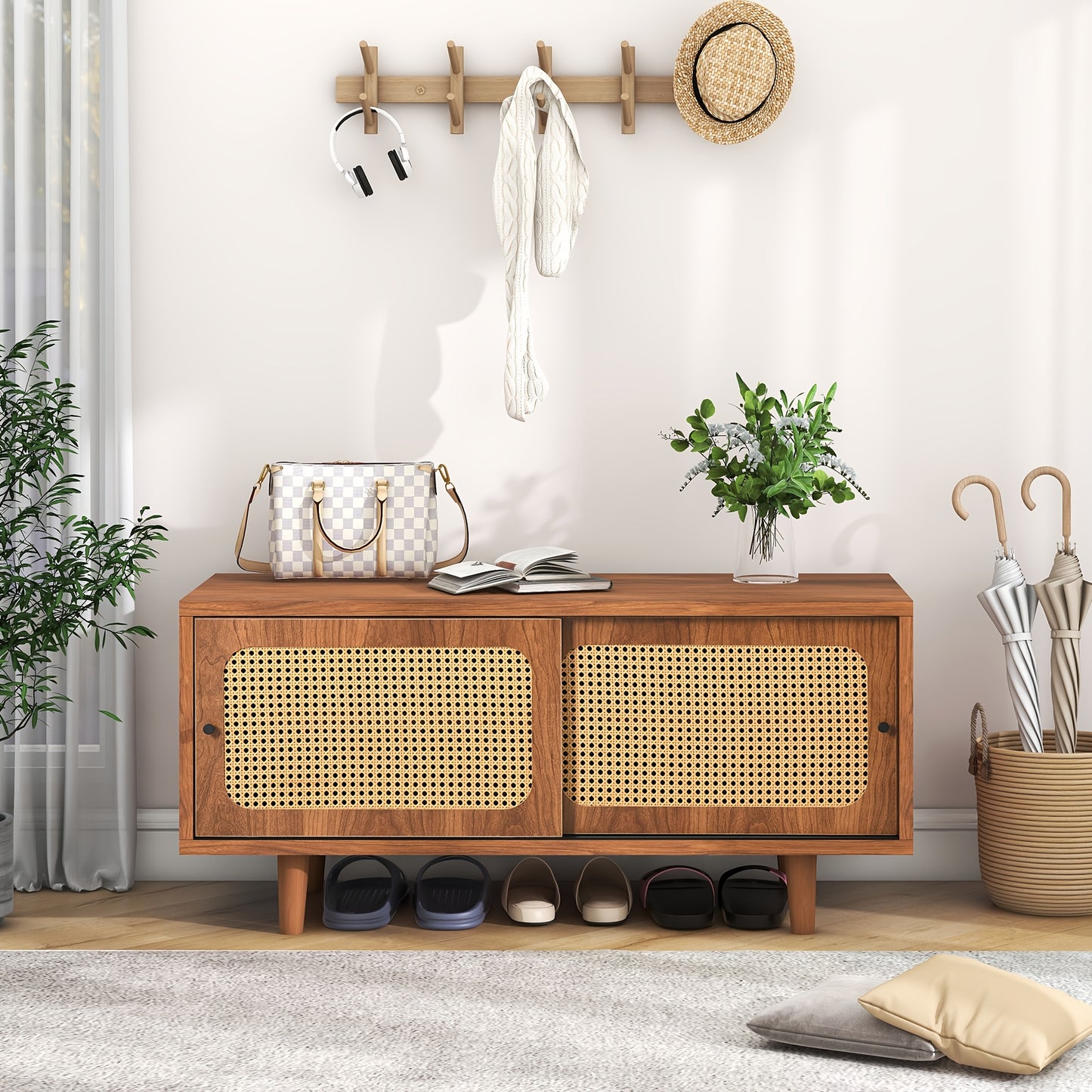 Schoenenkast – Schoenenopberger – Schoenenrek – Schoenmeubel – Schoenenkast Notenkleur – Duurzaam Hout – Verstelbare Plank – Geperforeerd Ventilatieontwerp – Moderne Stijl – 104x40x48 cm