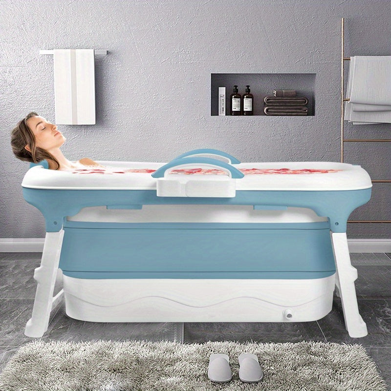 Foldable Adult Bathtub with Massage Jets & Removable Cover - Portable Spa Tub with Bath Shelf, PP/, Space-Saving Collapsible Design for Indoor/ Use, Bed/Bath - Easy Assembly (112x62x52cm) for Small Bath, Portable Bathtub, Por