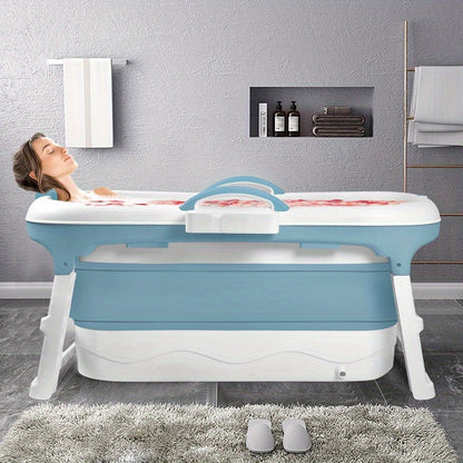 Foldable Adult Bathtub with Massage Jets & Removable Cover - Portable Spa Tub with Bath Shelf, PP/, Space-Saving Collapsible Design for Indoor/ Use, Bed/Bath - Easy Assembly (112x62x52cm) for Small Bath, Portable Bathtub, Por