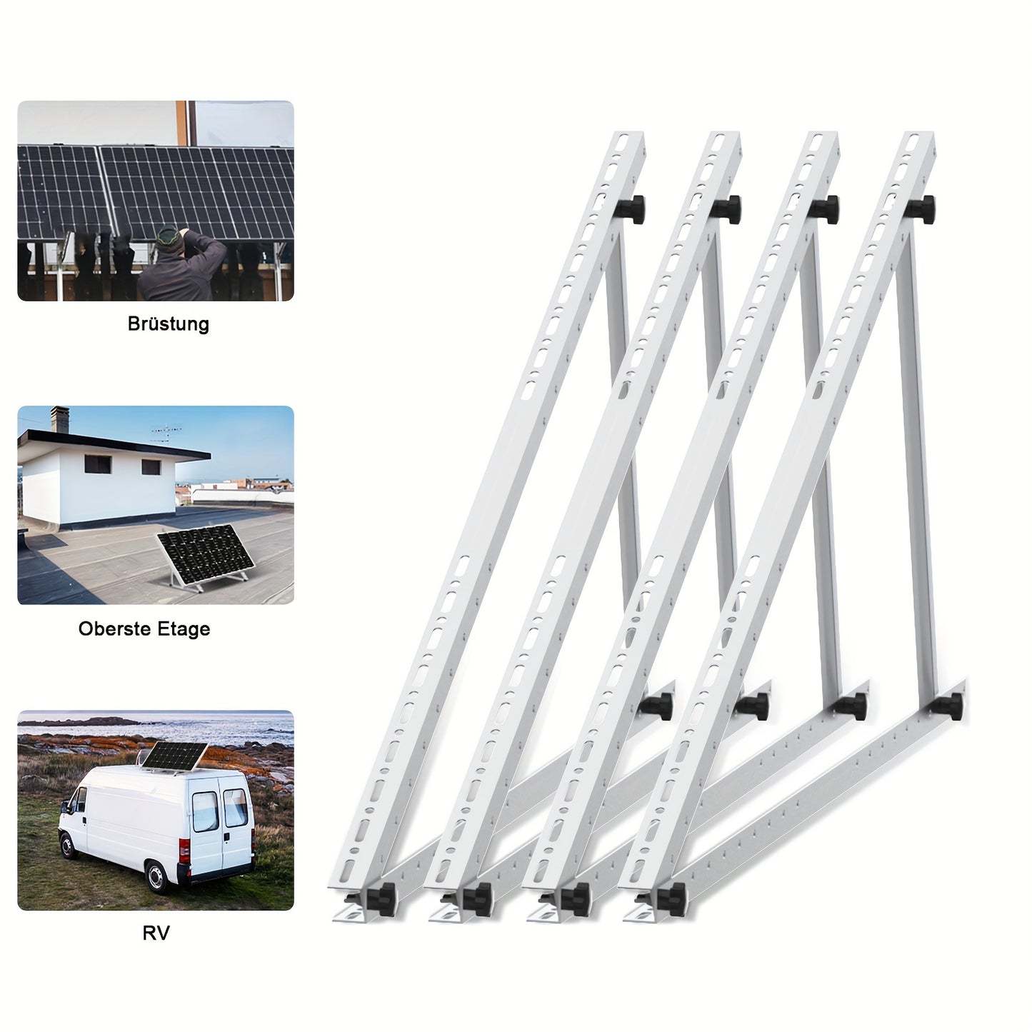 Verstelbare Montagerails Zonnepanelen – Montageset, Montagesysteem, Montagebeugels, Solar Bevestiging – Set Van 4 – 118 cm Aluminium Rails – Kantelbaar 0-90 Graden Zonder Gereedschap