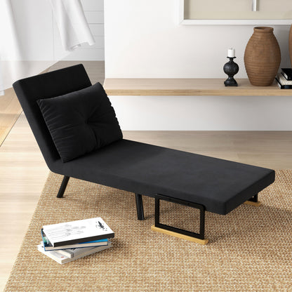 Stoelbed – Slaapstoel – Fauteuil – Slaapfauteuil – Ligstoel – 4-in-1 Multifunctioneel – Verstelbare Rugleuning 5-Posities – Fluweelachtige Stof – Stevig Metalen Frame – Zwart