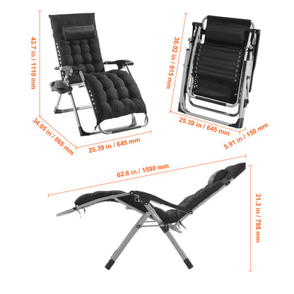Zero Gravity Relaxstoel – Ligstoel – Loungestoel – Tuinstoel – Relaxfauteuil – Zwart – Verstelbare Ligpositie 90°-170° – Draagkracht 227 kg