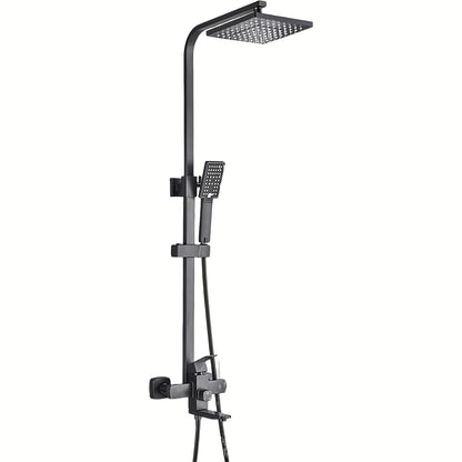 Luxurious Matte Black Rainfall Shower System Kit - 20.32 cm Square Rain Shower Head & Handheld Spray With Adjustable Height Brass Holder, Free Hose, 3-Function Retrofit Set For A Premium Bathroom Experience, Shower Accessorie