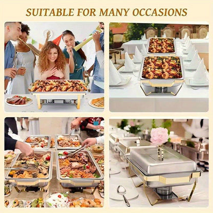Chafing Dish Set – Buffet Warmhouder – Food Warmer – Warmhoudbak – Catering Schaaltje – 4-Delige Set – Goud RVS – 8 Liter Inhoud