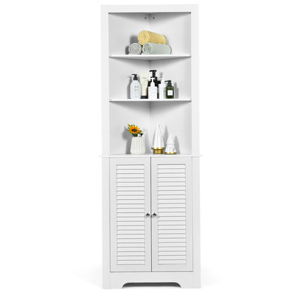 Hoekopberger Badkamer – Hoekkast – Opbergkast – Badkamerkast – Opbergmeubel – Wit MDF – 3 Open Planken – Verstelbare Plank