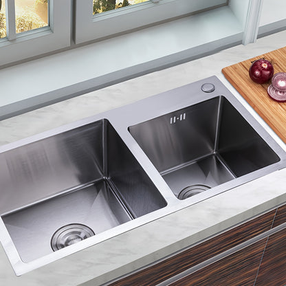 Keukenspoelbak – Dubbele Spoelbak – Gootsteen – Wasbak – Spoelbakken Keuken – Roestvrij Staal – 2 Bakken 76x43 cm – Met Afvoerset & Geluidsdemping