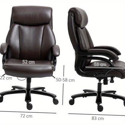 Bureaustoel – Kantoostoel – Gamestoel – Werkstoel – Ergonomische Stoel – Verstelbare Hoogte – Dikke Bekleding – 180 kg Draagkracht – Draaibaar – Zwart Bruin – Roestvrijstalen Frame