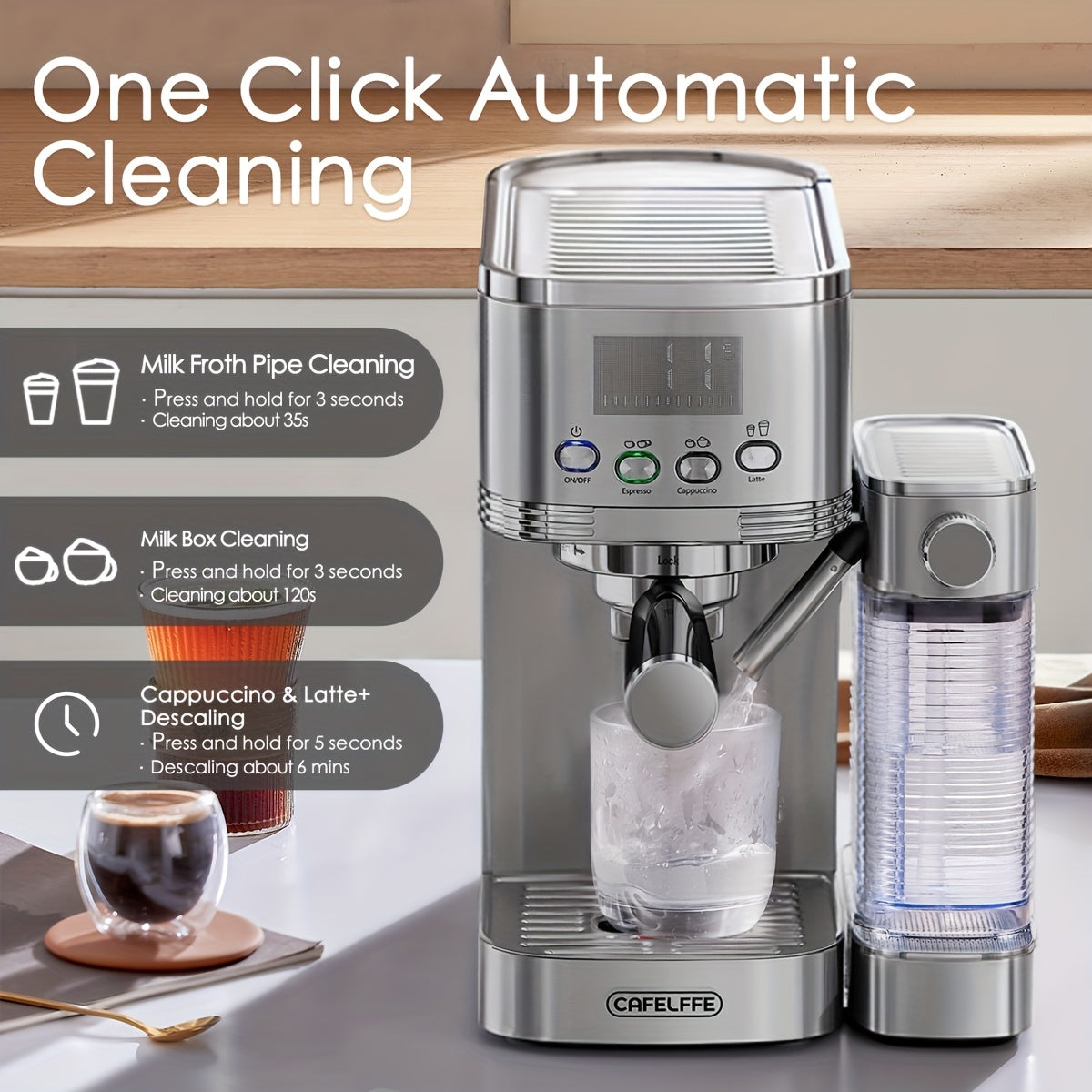 Espressomachine – Koffiemachine – Halfautomaat – Cappuccinomachine – Latte Macchiatomachine – Automatisch Melkschuimsysteem – 20 BAR Pompdruk – 1,3L Watertank – Zelfreinigend