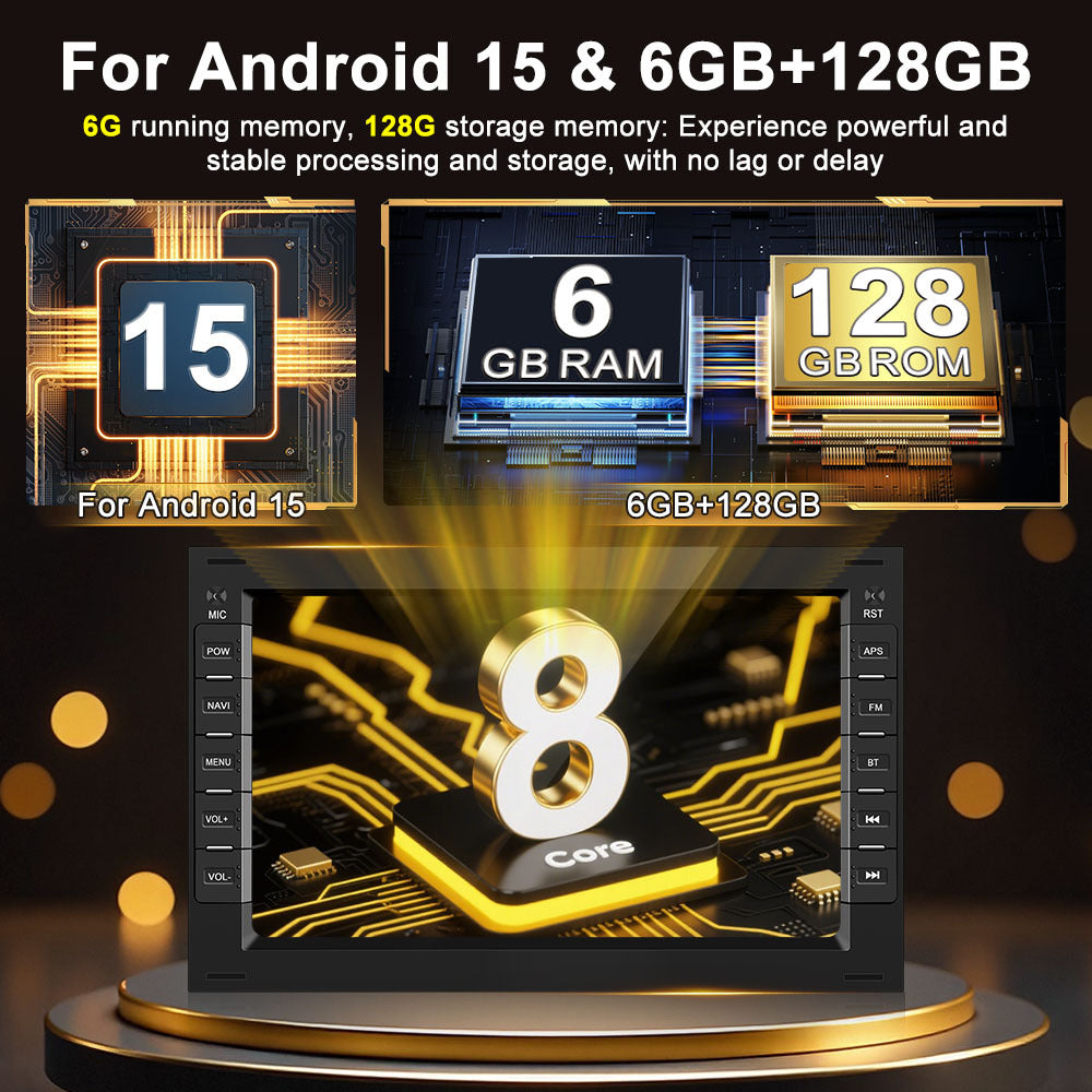 Android 15 Car Radio – Autoradio – Multimediaspeler – Navigatiesysteem – Touchscreen – 7 Inch Scherm – 6GB RAM & 128GB Opslag – Inclusief Achteruitrijcamera en Microfoon