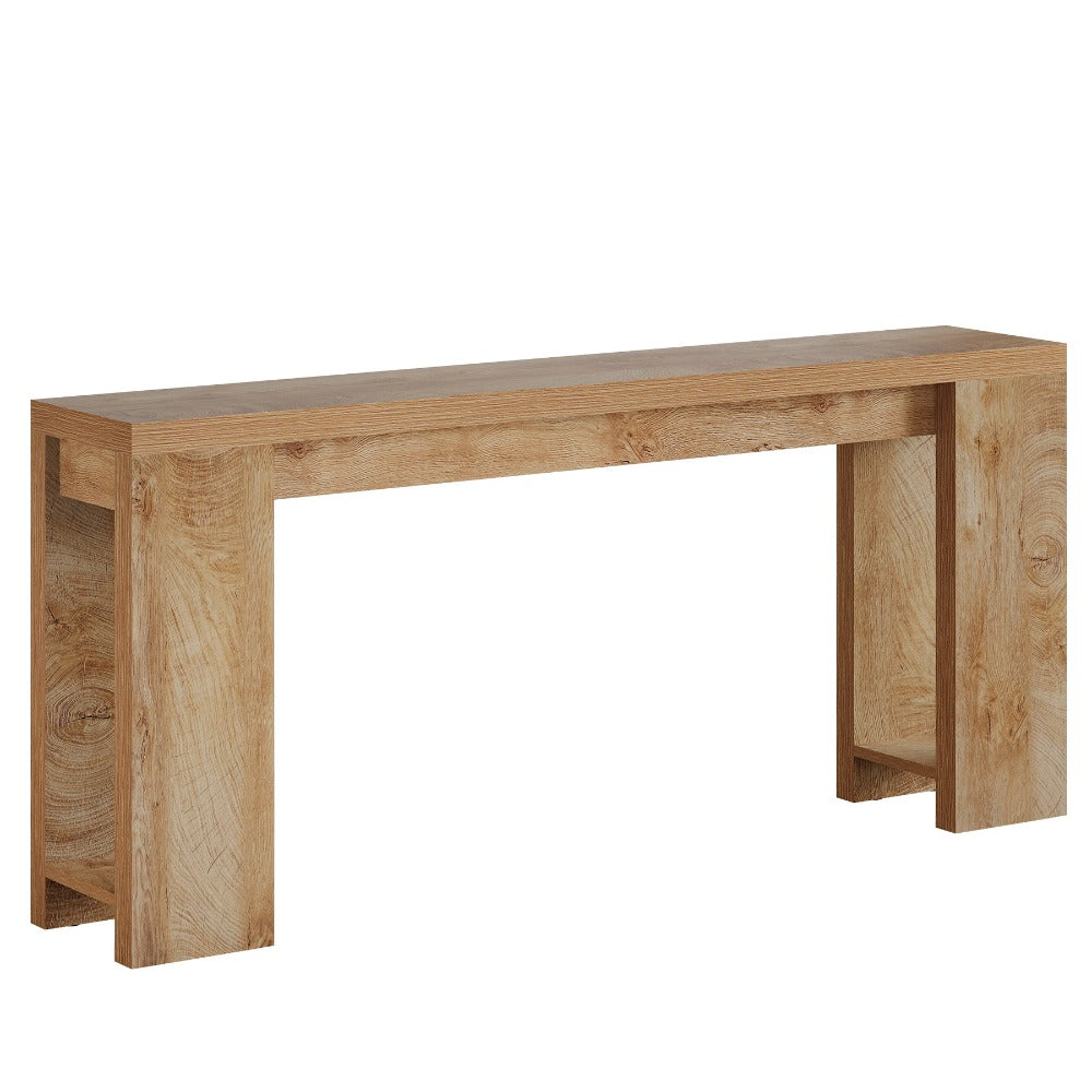 63-Inch Extra Long Console Table Suitable for Entryway, Living Room - Modern Farmhouse Sofa Table with Light Oak Brown Engineered Wood Top & Narrow Space-Saving Design, Easy Assembly for Hallway, Apartment, Small Spaces - Dur