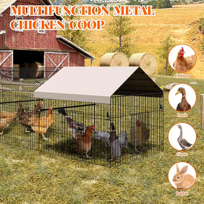 Kippenren – Buitenren – Kippenhok – Pluimveebak – Dierenren – 330x102x102 cm – Stevig Metaal – Weerbestendige Halfopen Overkapping