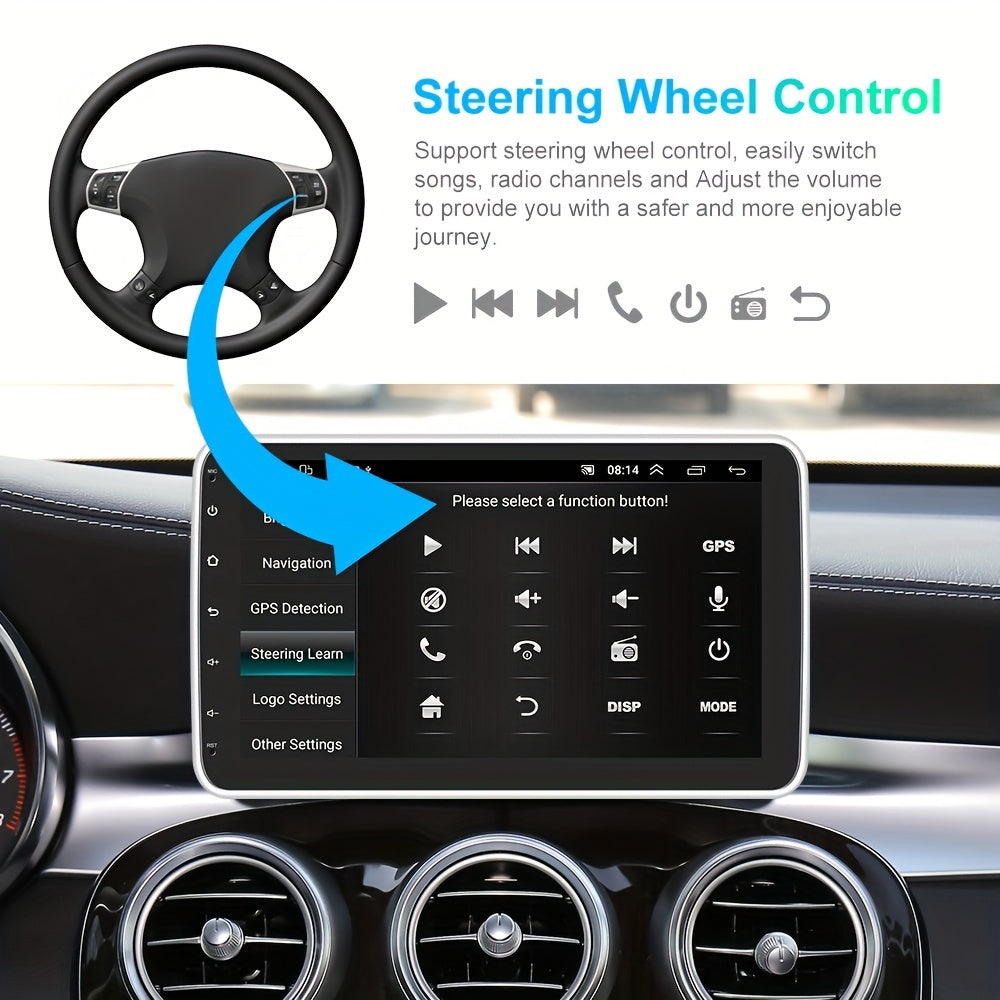 Autoradio - [2G+64G] 10 inch voor Android 13 Single Din autoradio met touchscreen, draaibare radio, draaibare head-unit, 1080P/SWC/GPS+AHD achteruitrijcamera en microfoon