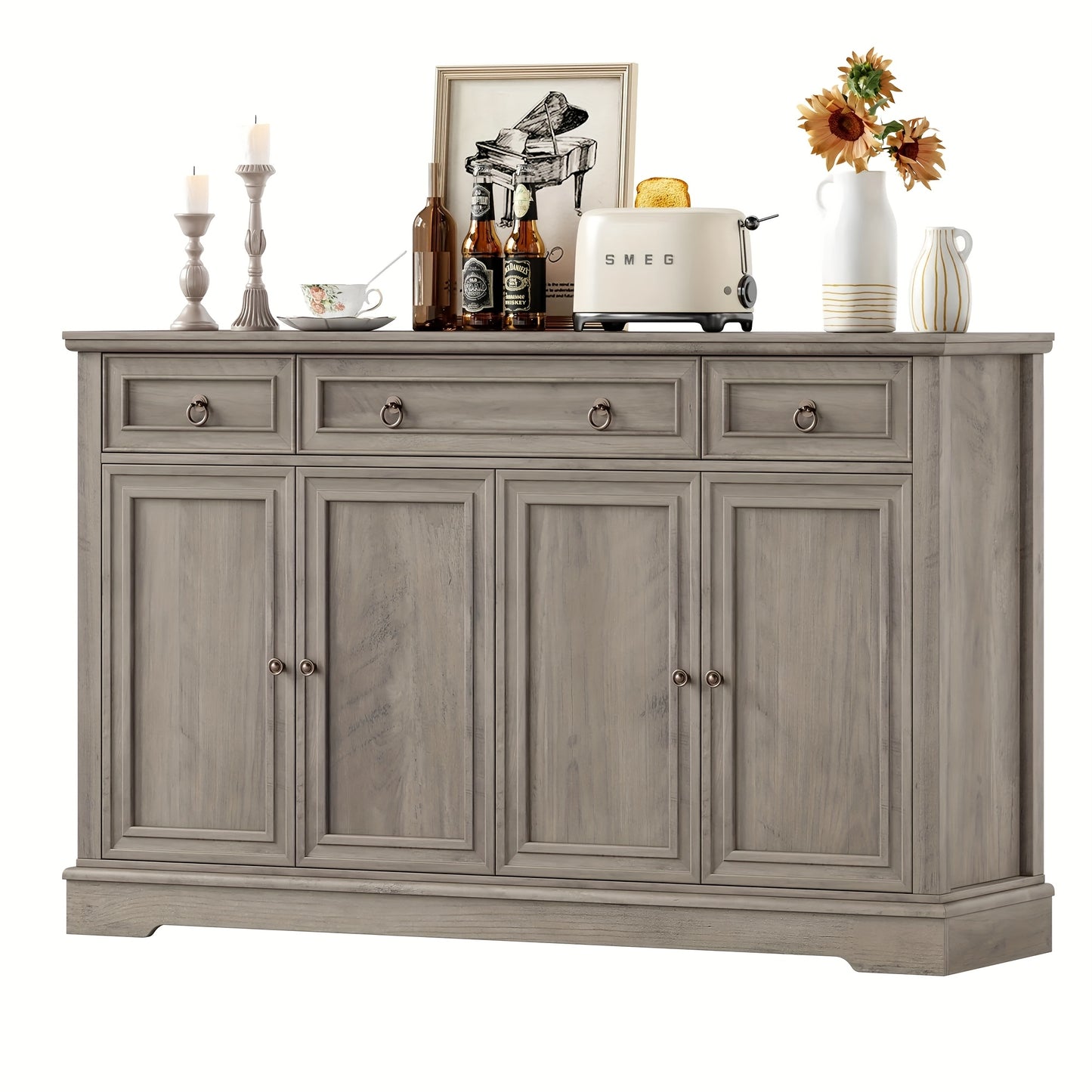 Keukenkastje – Dressoir – Sideboard – Opbergkast – Buffetkast – Asgrijs – 134x87x40 cm – Verstelbare Legplanken – Stevig Werkblad 40 kg