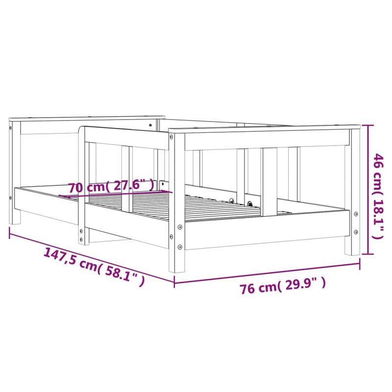 Bedframe – Kinderbed – Ledikant – Juniorbed – Peuterbed – 70x140 Cm – Massief Gebruikt Vurenhout – Verwijderbaar En Duurzaam