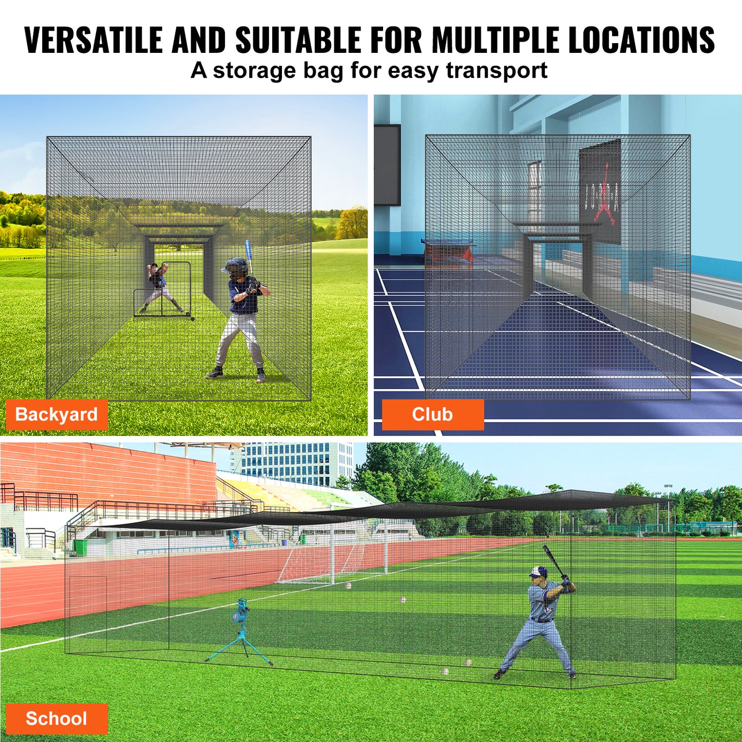 Baseballnet – Batting Cage Net – Trainingsnet – Honkbalnet – Softbalnet – Professioneel En Volledig Omsloten – 16,8x3,7x3,7 Meter – Duurzaam PE Materiaal Met Deur En Draagtas