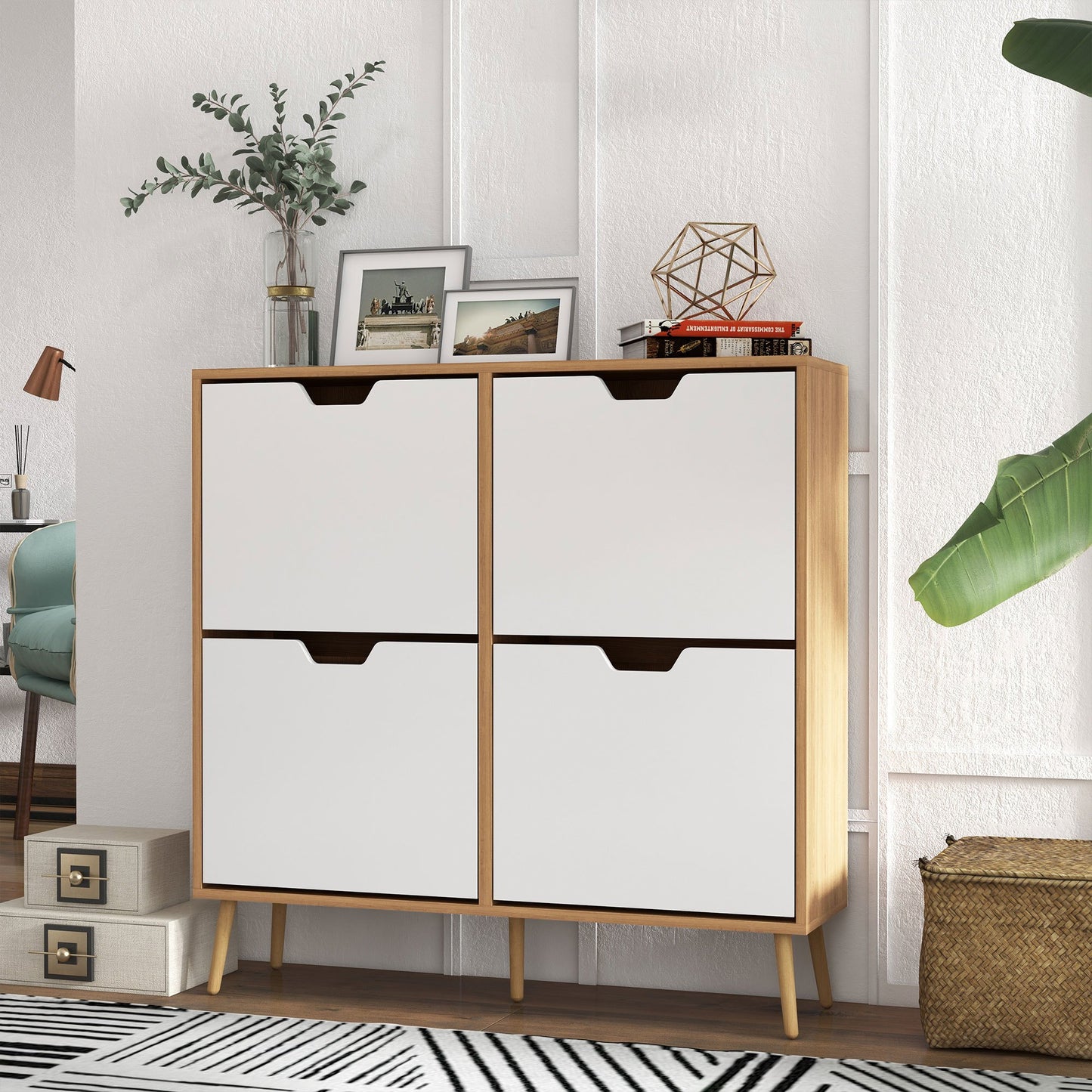 Schoenenkast – Schoenenrek – Schoenenopberger – Schoenenmeubel – Schoenentoren – 16 Paar Schoenen – Verstelbare Legplanken – Natuurlijk Hout – Smal Hoog Model