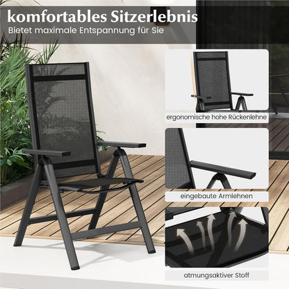 Tuinstoelen – Tuinstoel Set – Balkonstoel – Terrasstoel – Opvouwbare Stoelen – 7-Standen Verstelbare Rugleuning – Lichtgewicht Aluminium Frame