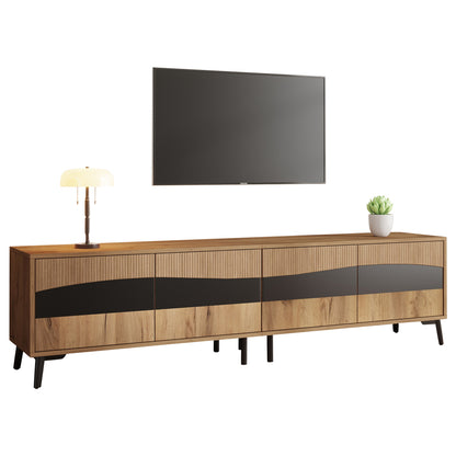 TV-meubel – TV-kast – TV-meubel woonkamer – Lowboard – Mediaconsol – Natuurlijke Houtkleur Met Zwarte Accenten – 180 cm Breed Met 4 Kasten En 30 kg Draagvermogen