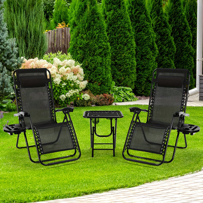 Ligstoel – Tuinstoel – Strandstoel – Campingstoel – Ligbed – Verstelbare Rugleuning – Opvouwbaar Met Zijtafel – Zwart – Stevig Lichtgewicht Frame