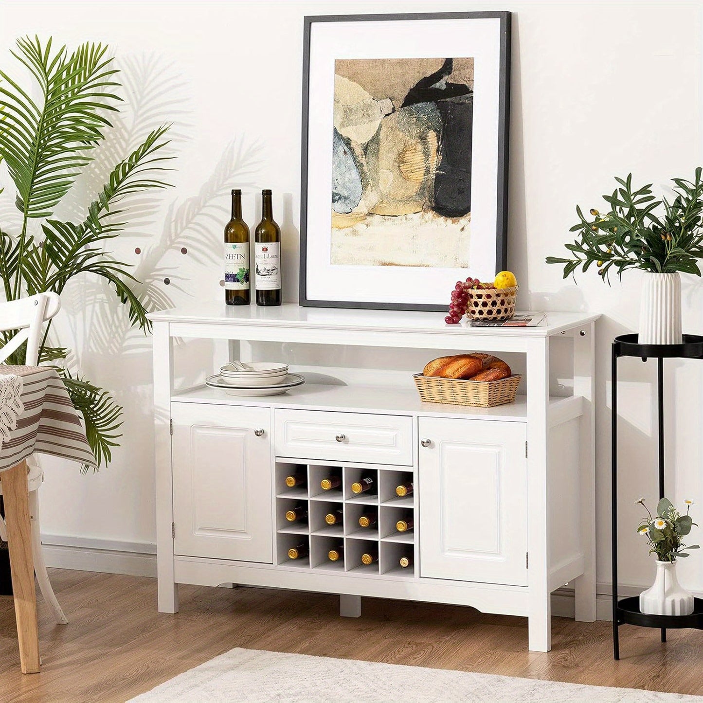 Dressoir – Buffetkast – Opbergkast – Keukenkast – Ladekast – Wit – Hout – 116x40x82 cm – Met Deuren En Lades