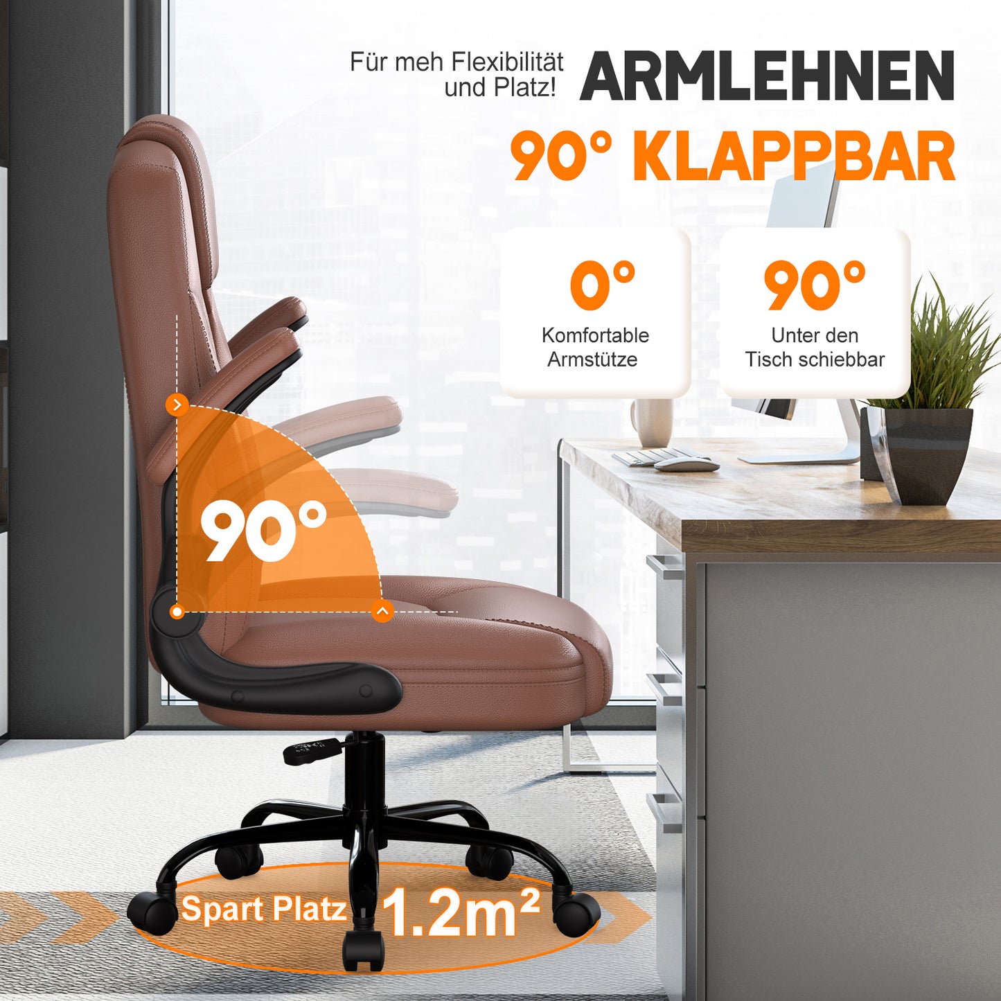 Office Chair with a Load Capacity of 150 Kg, Ergonomic Office Chair, Swivel Chair, Height Adjustable, Leather Office Chair