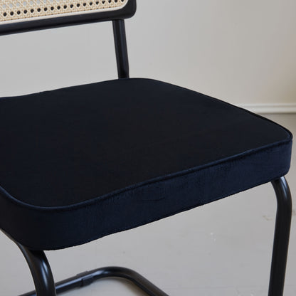 Eetkamerstoel – Keukenstoel – Draaistoel – Kuipstoel – Zwarte Fluwelen Stoel – Met Metalen Poten – Rieten Rugleuning – Ergonomisch Comfort