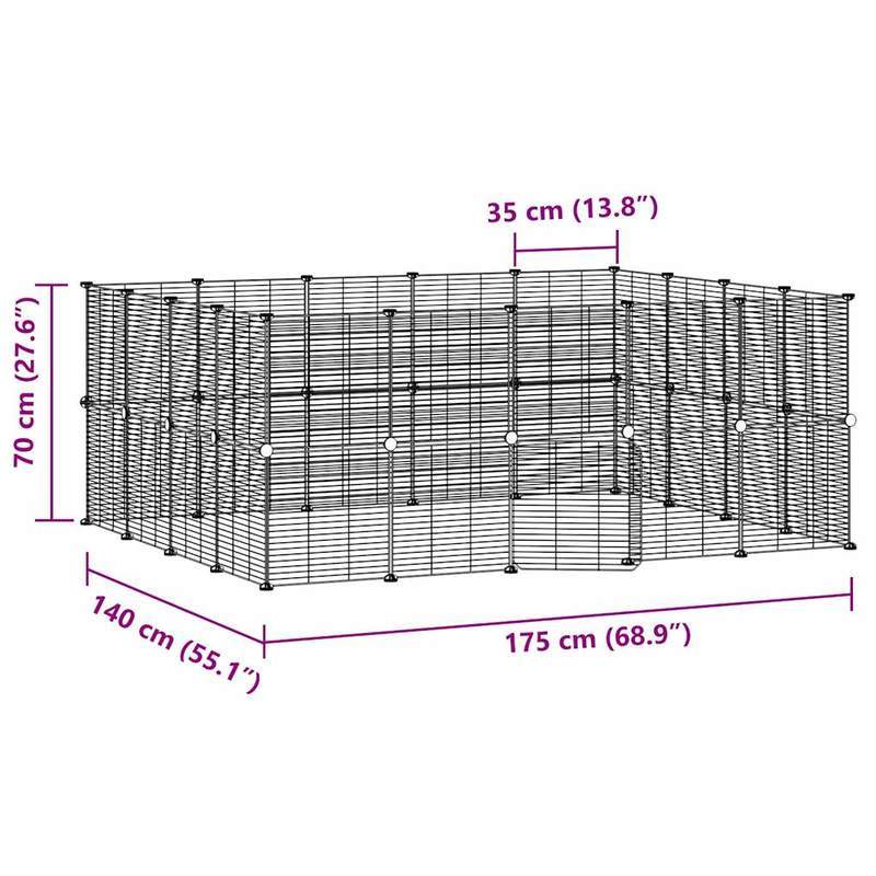 Dierenkooi – Konijnenkooi – Knaagdierkooi – Huisdierenkooi – Puppyren – 36 Stalen Panelen – Zwarte Metalen Deur – Flexibel Formaat – Stevig Staal 35x35 cm
