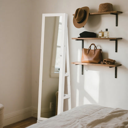 360° Draaibare Sieradencabinet – Sieradenkast – Make-up Organizer – Opbergkast – Sieradenrek – Volledige Spiegel – Duurzaam Houten Materiaal – Verticale Ruimtebesparende Stijl – Natuurlijke Houtkleur