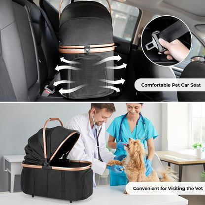 Huisdierenwagen – Dierenwagen – Hondenwagen – Kattenwagen – Draagmand – Champagne Golden + Zwart – 4-in-1 Multifunctioneel – Stevig Carbon Stalen Frame