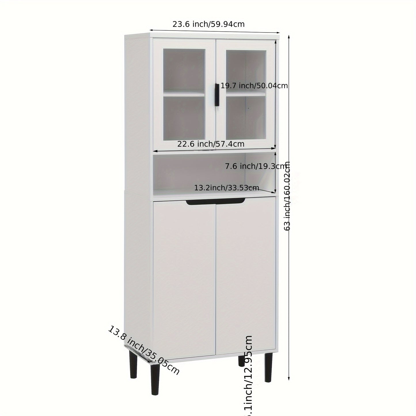 Boekenkast – Boekenrek – Opbergkast – Vakkenkast – Kast – Hoog Model – 4 Glazen Deuren – Verstelbaar Bovenblad – Gelakt MDF – Wit