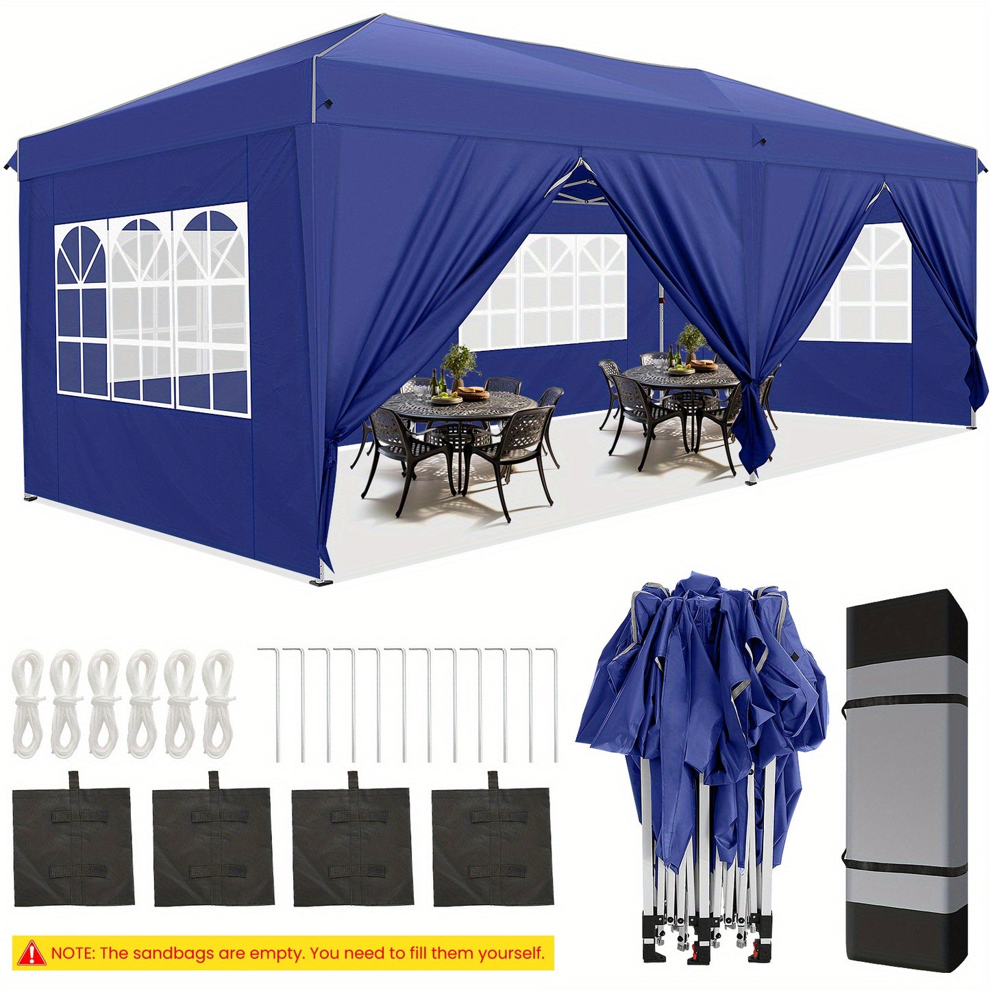Pop-Up Partytent – Overkapping – Tent – Partytent Met Zijwanden – 3x6 Meter – Aluminium Frame – UV-Bestendig