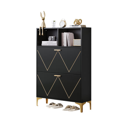 Schoenenkast – Schoenenrek – Schoenenopberger – Halmeubel – Schoenenbankje – Ruimtebesparend – 2 Klapdeuren met 4 Vakken – Duurzaam Niet-Houten Materiaal – Modern Zwart-Wit – 80x25x117 cm