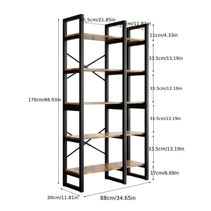 Boekenplank – Boekenrek – Wandplank – Wandrek – Opbergplank – 5-laags – Hout en Metalen Frame – Stevig en Compact – Makkelijk te Monteren