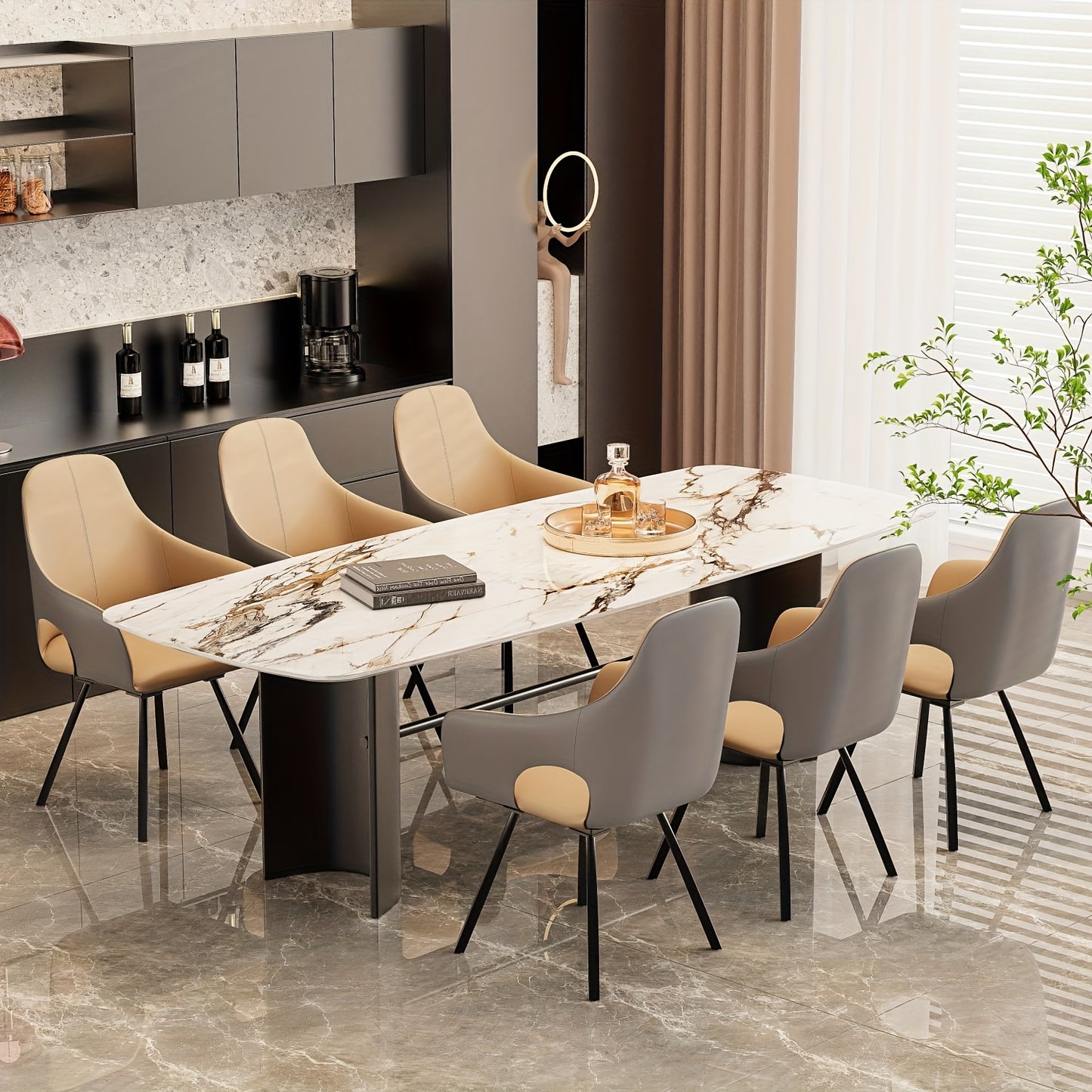 Eetkamerstoelen – Stoelen – Draaistoelen – Zitstoelen – Armleunstoelen – Modern Design – Memory Foam Zitting – Microfiber PU Bekleding – Set Van 2 – Khaki