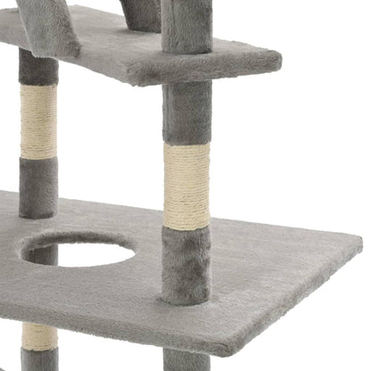 Kattenklimpaal – Krabpaal – Klimtoren – Kattenboom – Krabmeubel – Instelbare Hoogte 230-260 cm – Duurzaam Sisal & Zacht Polyester Grijs