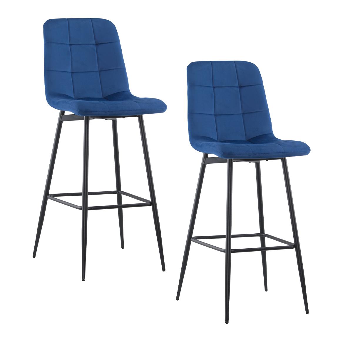 Velvet Fauteuils – Lounge Stoelen – Relaxstoelen – Zetel – Set Van 2 – Blauw Fluweel – Zwart Frame – Zachte Rugleuning – Voetensteun