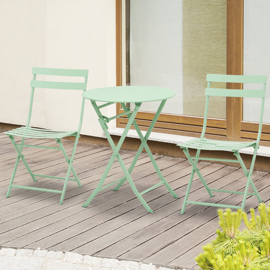3-Delige Tuinset – Balkonset – Bistroset – Inklapbare Tuinmeubels – Tuinstoelen – Groen – compact & inklapbaar – duurzaam gepoedercoat metaal
