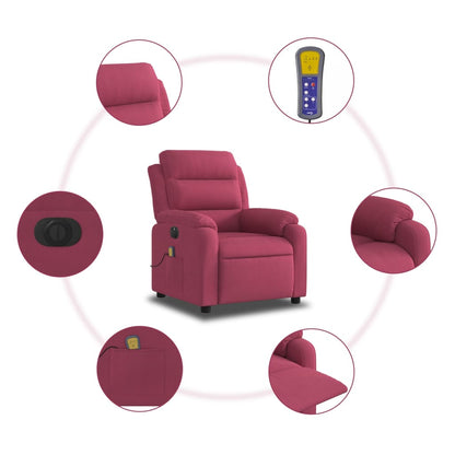Fauteuil – Relaxfauteuil – Loungestoel – Relaxstoel – Elektrisch Verstelbare Stoel – Wijnrood – Velvet Bekleding – 135 Graden Kantelbaar