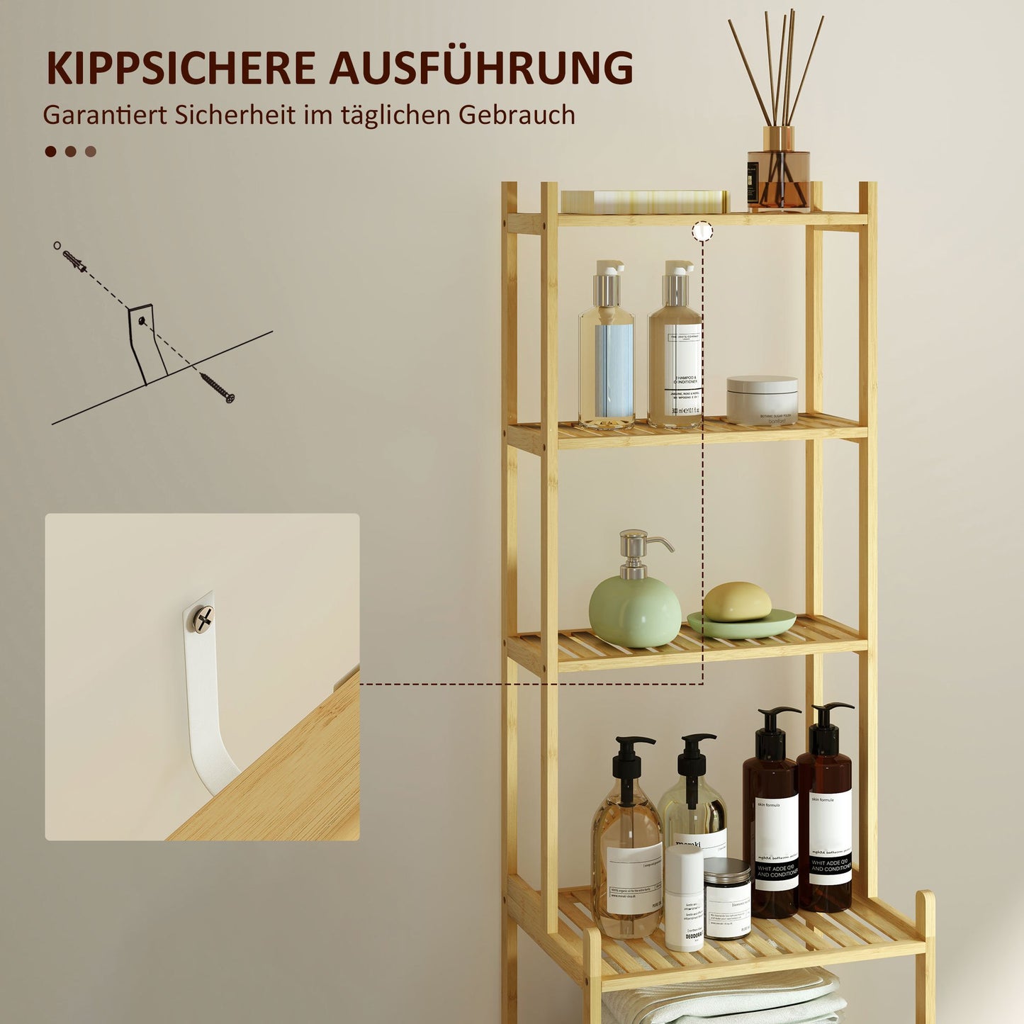 Badkamerplank – Badkamerrek – Opbergrek – Doucheplank – Bamboe Rek – Waterbestendig – 180 cm Hoog