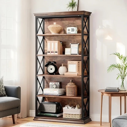 Boekenkast – Boekenrek – Vakkenkast – Opbergkast – Stellingkast – Industrieel Design – 6 Lagen – Hout & Metaal – Ruimtebesparend – Stevig & Duurzaam