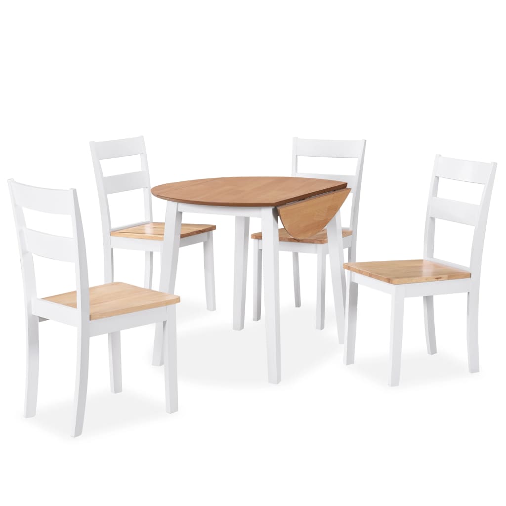 Tuinset – Eettafelset – Diningset – Bistroset – Set van 4 – Zitgroep – MDF Tafelblad – Inklapbare Zijpanelen – Wit/Bruin