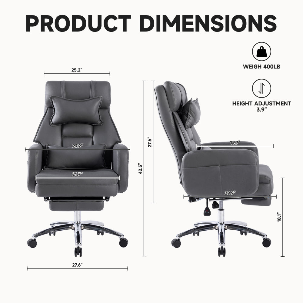 Swivel Ergonomic Office Chair | Technical Leather High-Back with Lumbar Support and Headrest, Comfortable Executive Chair, Deep Grey